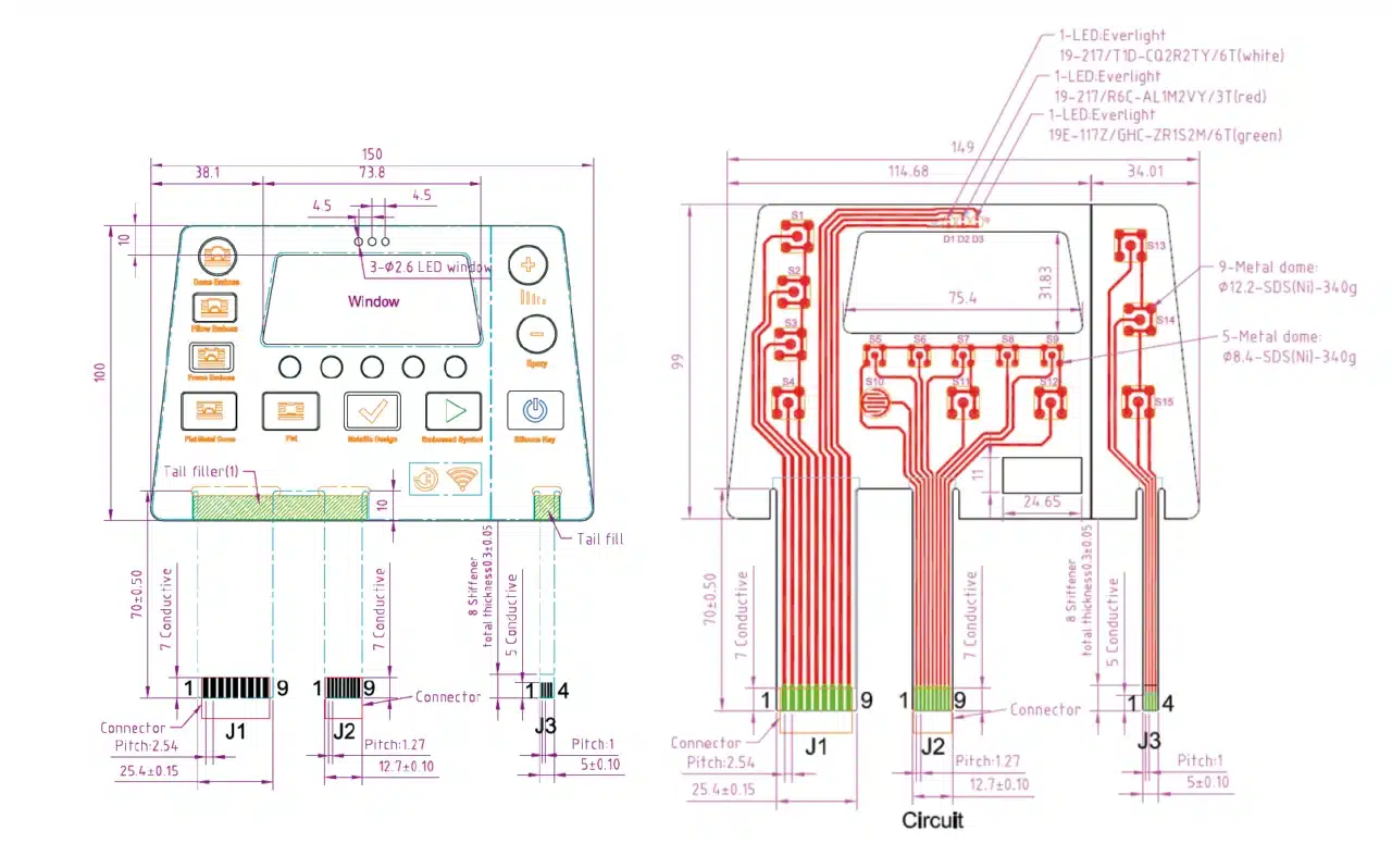 Technische Zeichnung der N&H Musterfolientastatur